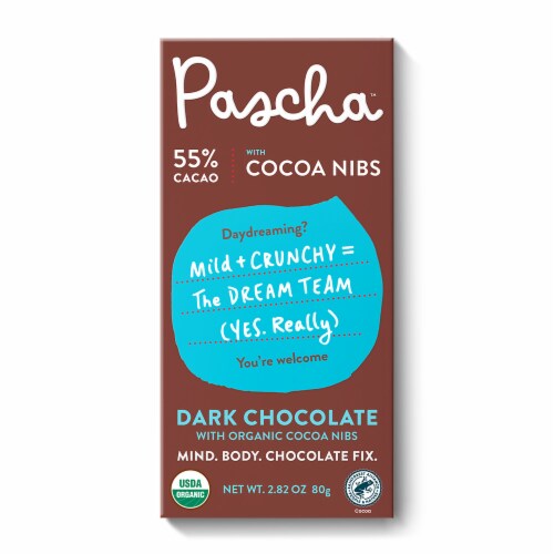 Pascha Organic Vegan Dark Chocolate 55% Cacao & Cocoa Nibs, 2.82