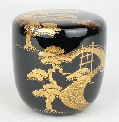 蒔絵師 宗祥作 内銀溜 住吉蒔絵 中棗 茶道具 共箱 M786 N2 蒔絵師 宗祥