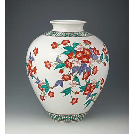 ♢11代酒井田柿右衛門 岩牡丹文様壺小壺 明治時代