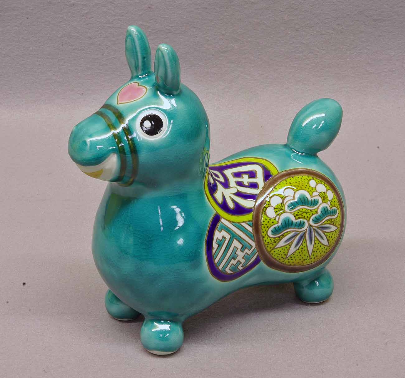 馬置物「ロディ」九谷焼 糠川孝之作 色絵松竹梅文 木箱付