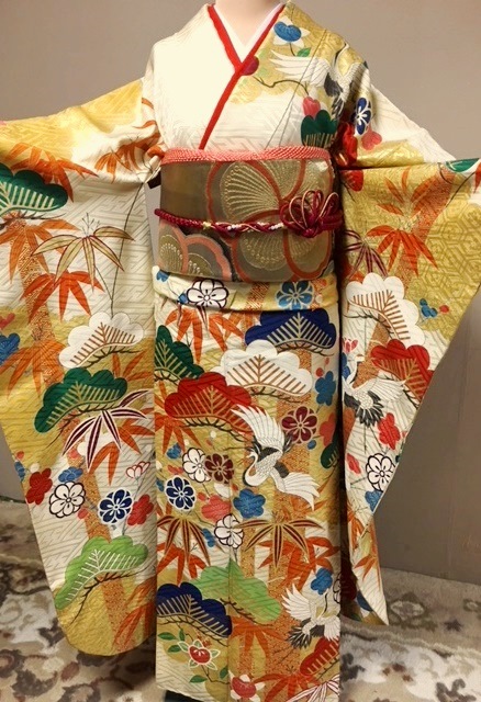 振袖フルセット 手描き友禅 成人式振袖 振袖 裄丈68 コシノブランド 焦茶色