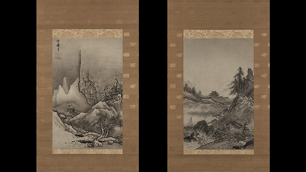 旧家出品】雪舟 「秋冬山水図」 掛軸 東京国立博物館 正式許諾 限定E.A