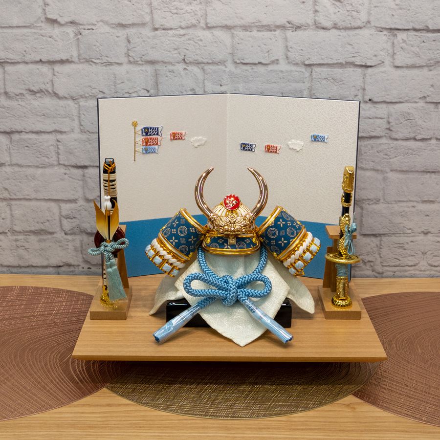 甲州印伝 青地富士山柄 5号武田信玄兜hiyori 飾りセット | 人形専門店