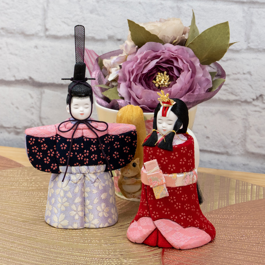 187/雛人形 つまみ細工 淡桃カラー 木箱入り 雛人形 つまみ細工 淡桃