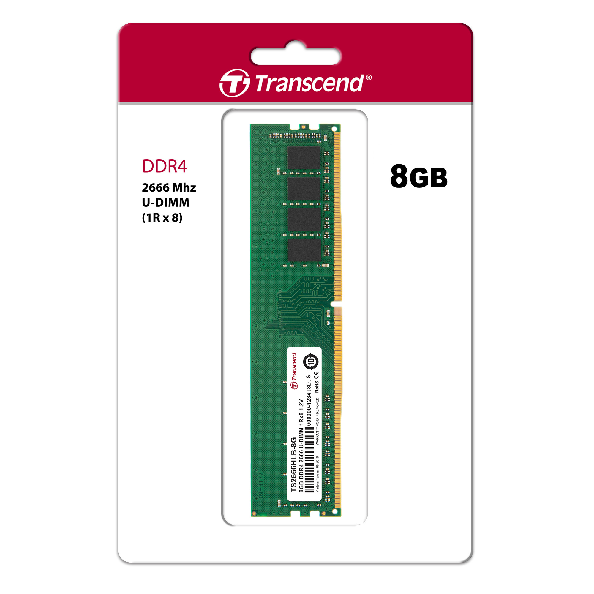 Transcend 8GB JM DDR4 2666 U-DIMM 1Rx8 (JM2666HLB-8G) | Help Tech