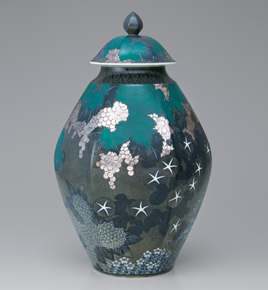 十四代今泉今右衛門‼️藍墨はじき花瓶‼️志野茶碗付き