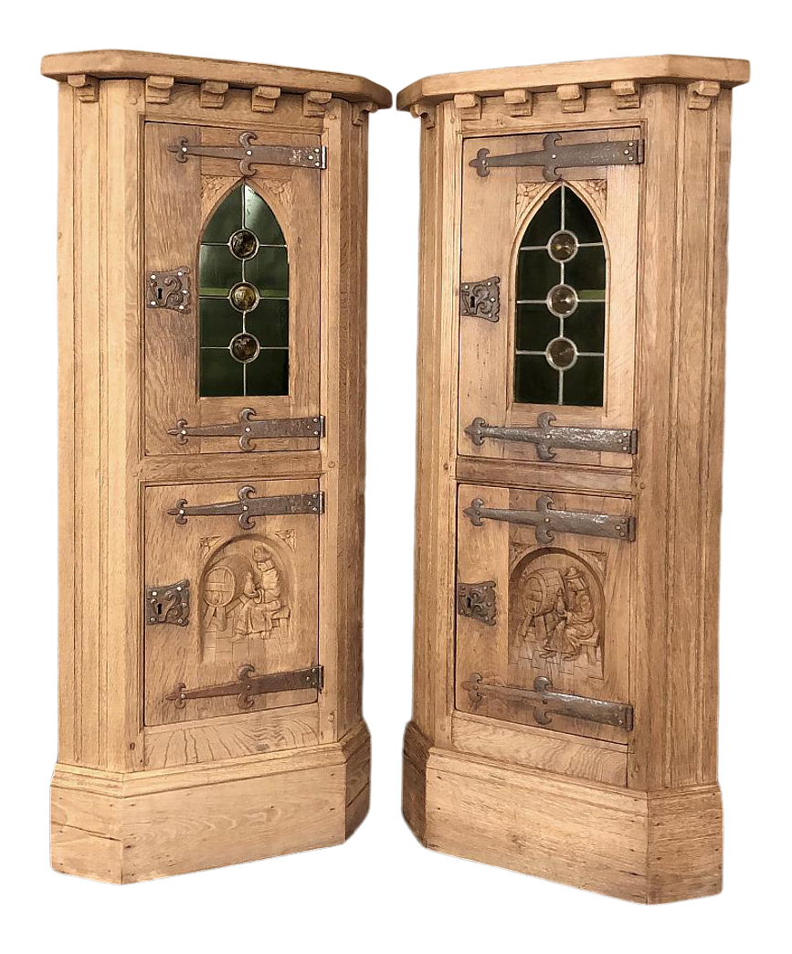 Pair Rustic Vintage Corner Wine Cabinets ~ Vitrines