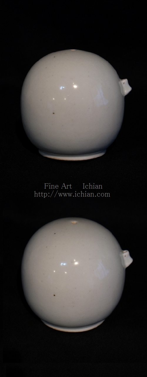 李朝 特大桃型水滴 辰砂青華彩 高麗白磁 染付 李氏朝鮮 書道具 水差 水