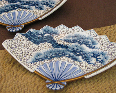 各見政峯 備前 皿 緋襷 扇面皿 5枚 共箱 各見政峯 備前 皿 緋襷 扇面皿