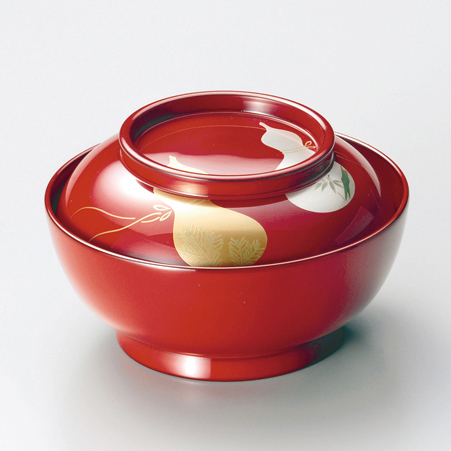 漆器 朱漆 内朱塗 漆器 吸物 懐石椀 煮物椀 10 客 牡丹柄 アンティーク