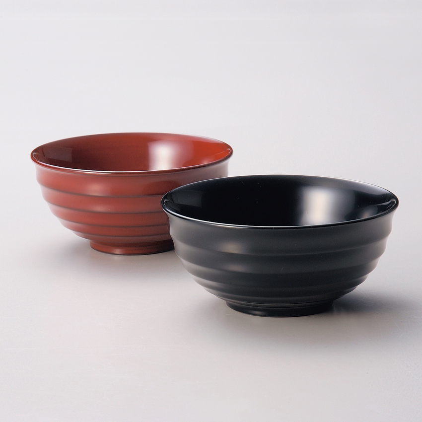 夫婦飯椀 鉋目 （大）黒・（小）古代根来 2客セット 木製 漆塗り 12