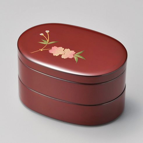 小判弁当箱 桜 古代朱内黒 漆塗り 11-12303【製造中止】 漆器の井助