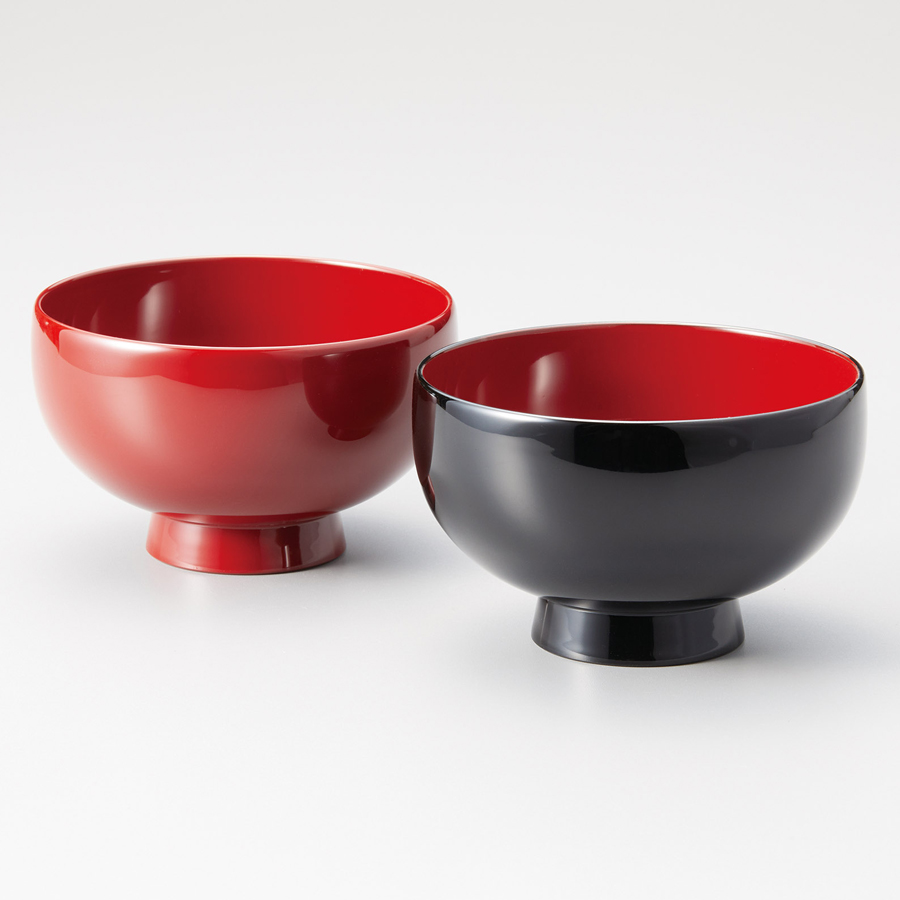 夫婦椀 まり型汁椀 黒内朱・朱 2客セット 漆塗り (製造中止) 漆器の井助