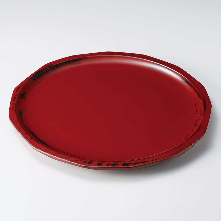 荒挽き皿 大 古代朱/黒 木製 漆塗り 漆器の井助