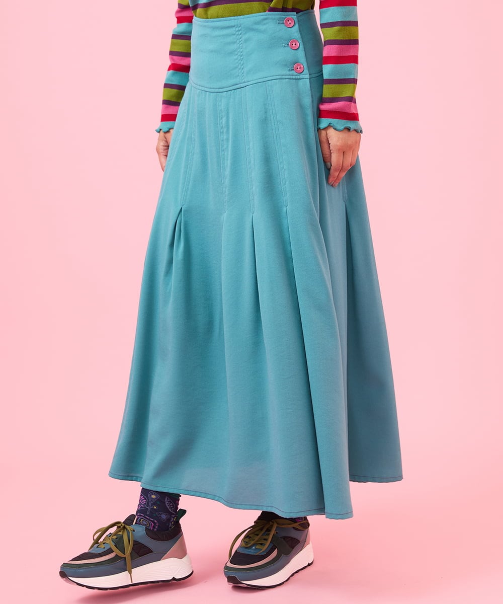 T/Rナイロン 切り替えタックスカート(ロング・マキシ丈スカート