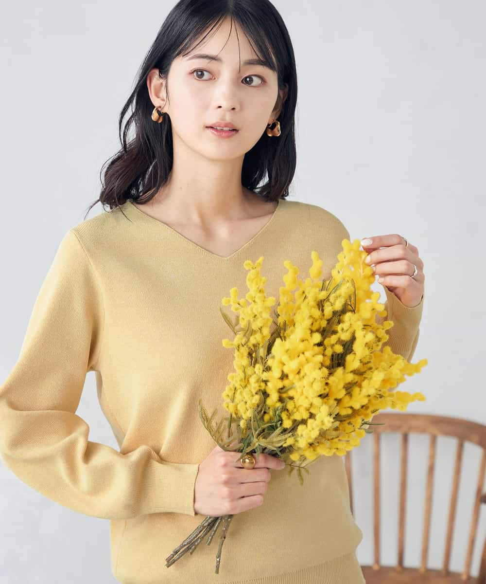 アンサンブル対応】Vネックパフスリーブ美ラクるラメニット(ニット