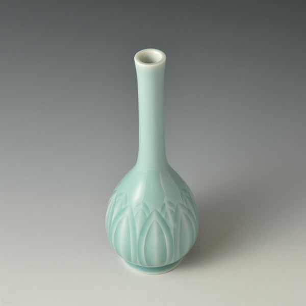 中国宜興青磁浮き彫瓢箪花瓶 中国宜興青磁浮き彫瓢箪花瓶 中国宜興