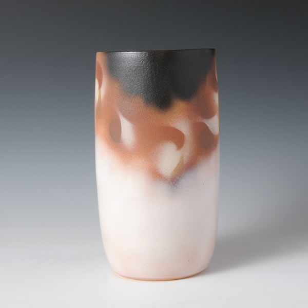 岡田裕 萩焼 炎彩四方花入 花瓶 花器 未使用 岡田 裕 茶陶展 －萩に