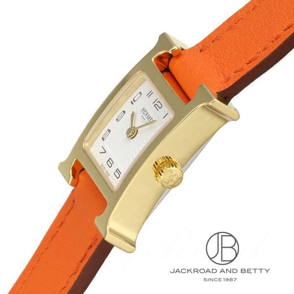 エルメス Hウォッチミニ レザーベルト ドゥブルトゥール オレンジ