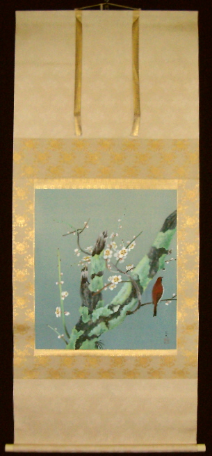 K掛軸 「三日月」 石河有粼(いしこうゆうりん)画讃 栞 共箱紙箱 S997KJ