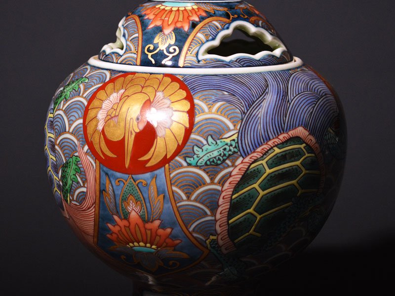 古伊万里花鳥図源右衛門 香炉最上級品 共箱窯出し値400000円