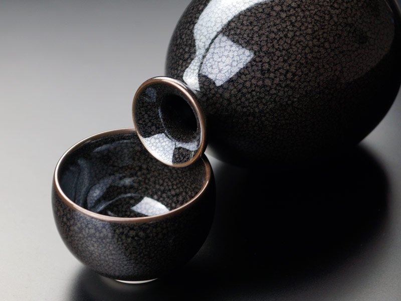 未使用・希少】石垣焼 酒器（急須型） 共箱付 油滴天目 よろ