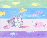 長嶺ヤスコ 猫の絵画 油彩画 フラメンコダンサー 直筆 オリジナル
