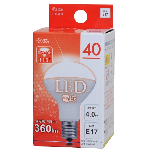 LED電球 ミニレフランプ形 E17 40形相当 電球色 [品番]06-0203｜株式