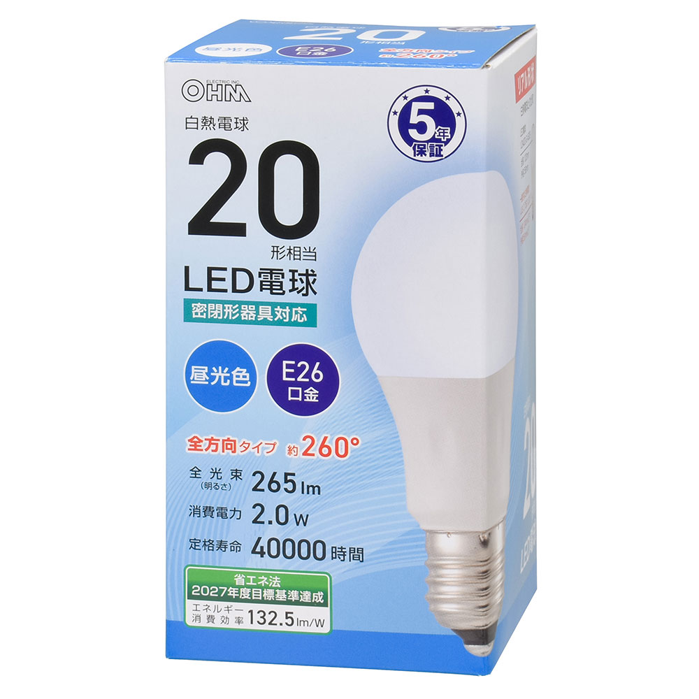 LED電球 E26 20形相当 昼光色 [品番]06-5303｜株式会社オーム電機