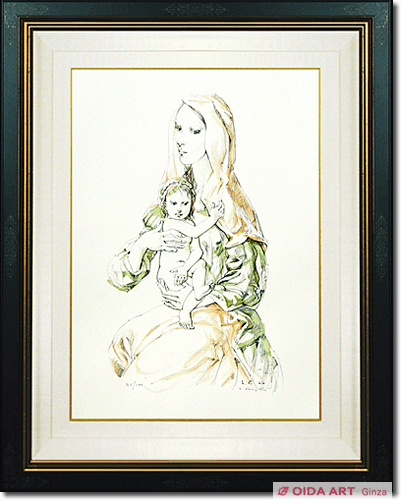 藤田嗣治在銘油彩画 色紙絵【 アケビ図 】 サイン有り額装前面ガラス仕様