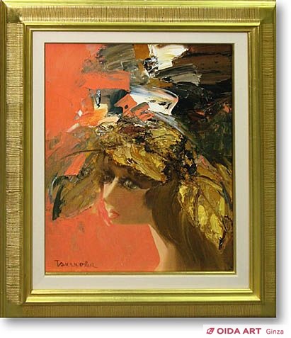 鶴岡義雄【マドモアゼル】肉筆油彩画 鶴岡義雄「マドモアゼル」油絵