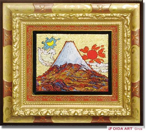 絹谷幸二、絵画、油彩4号ミックストメディア日月白雪富士、肉筆、新品