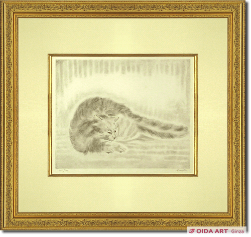 藤田嗣治、絵画、油彩4号、猫を抱く少女、肉筆、新品額縁、鴨居玲、宮永