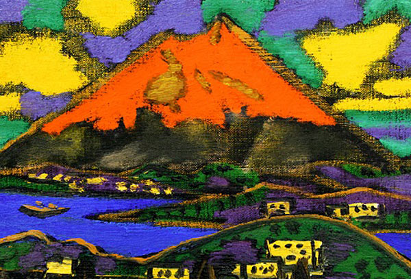 田崎広助『朱富士』リトグラフ E.A 1986年 額装◇状態綺麗です