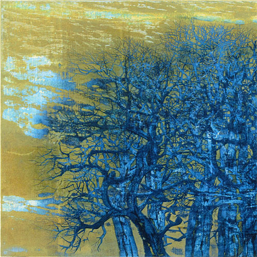 美品 青い藪 星襄一 直筆サイン入り 星襄一「青い木」木版画 :: 絵画