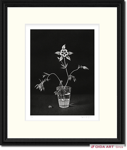 長谷川潔 コップに挿したアンコリの花（過去・現在・未来） | 絵画など