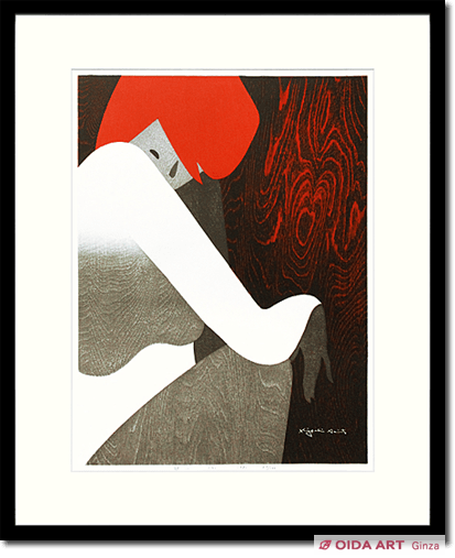 宮本薫 女性と黒猫の絵画「憩いの時」 宮本薫 女性と黒