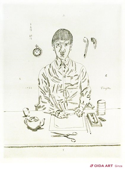 伊藤和生藤田嗣治作「自画像」（東京近代美術館所蔵）油彩画にて模写