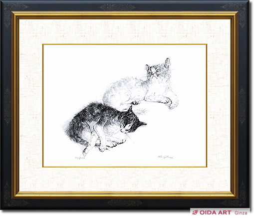 藤田嗣治 エスタンプリトグラフ 「眠る猫」 250部限定 藤田嗣治