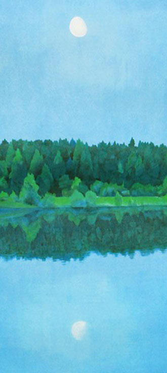 美品 東山魁夷「二つの月 スケッチ」新復刻画 証明シール・ 東山すみ