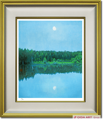 美品 東山魁夷「二つの月 スケッチ」新復刻画 証明シール・ 東山すみ