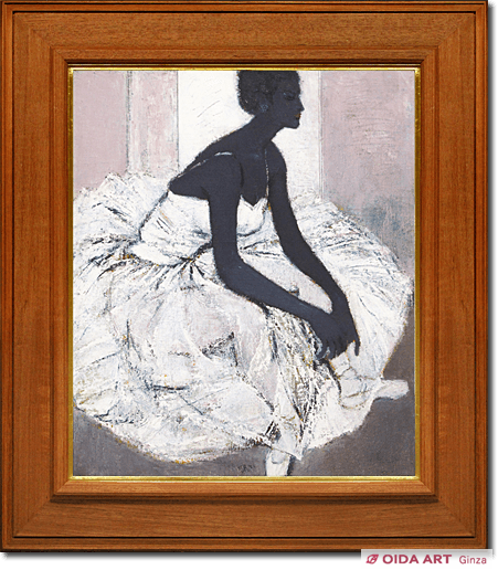 荒木義太郎「トーシューズ履くバレリーナ」油彩F10号 画面右下に