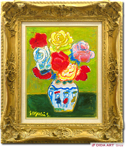 鈴木立海 水彩画 花 バラ 作品ラベルあり 鈴木立海 水彩画 花 バラ