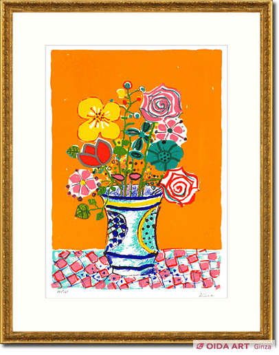 BOBさま専用 アイズピリ「オレンジバックの花瓶の花束」リトグラフ