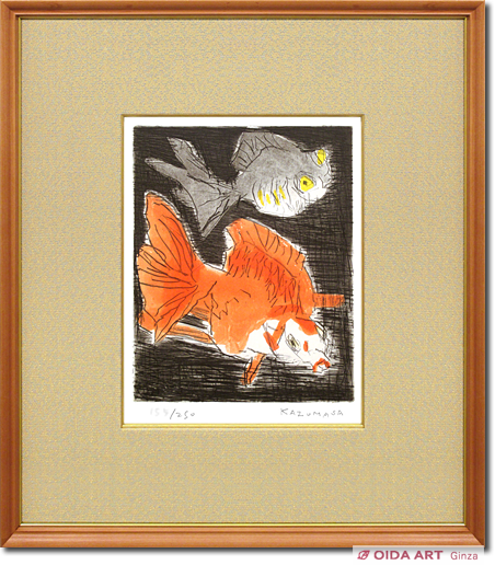 美術品】 中川 一政 陶画 金魚絵 出目金 ナカガワ カズマサ 美術品】 中川