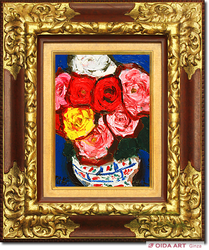 林武【薔薇】 油彩画 シルバーのフレーム付き 大日本絵画巧芸美術株式