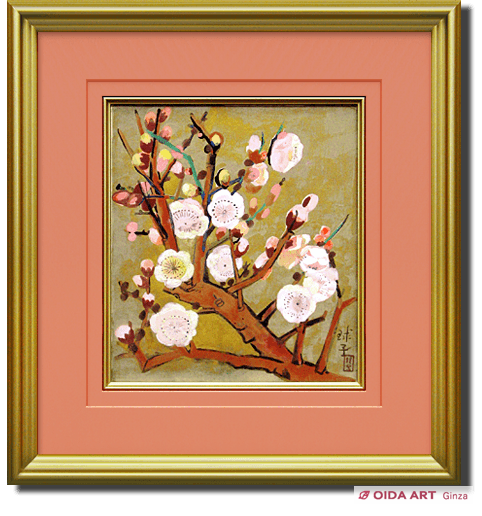 油絵 片岡球子 F6 【 梅花 】手描き 額付き 油絵 片岡球子 F6 【 梅花