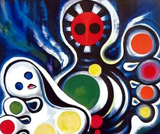 岡本太郎 【摸写】岡本太郎〇油彩画○印象画○画題「記念撮影」