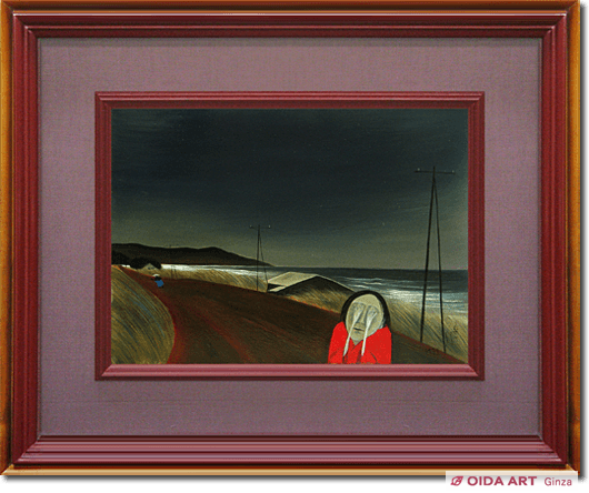 油彩画 斎藤真一作 「赫い雪」～越後瞽女日記より～ 額付 共シールル