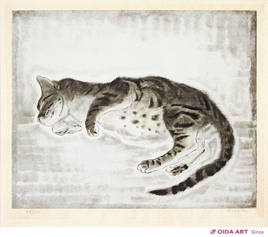 Kotaさま専用 藤田嗣治作・肉筆油彩画「猫十態・眠る猫」 藤田嗣治
